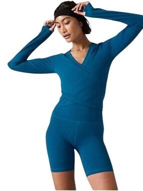 Athleta Transcend Wrap Top MED Blue